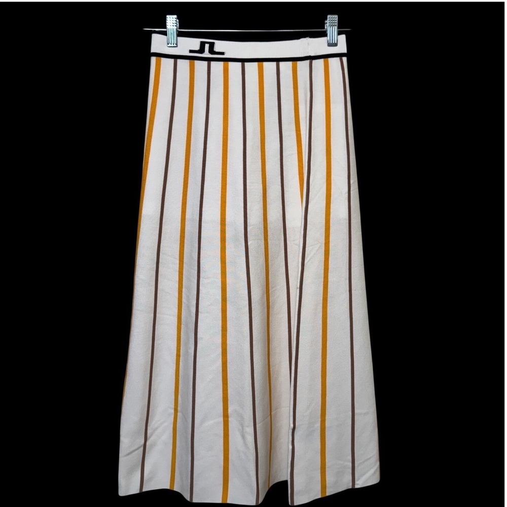 J Lindeberg Manhattan Knitted Midi Skirt XS White Daylily Striped Golf Active